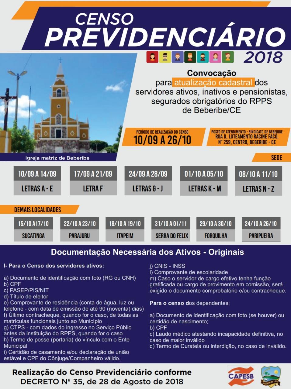 Censo Previdenciário em 2018